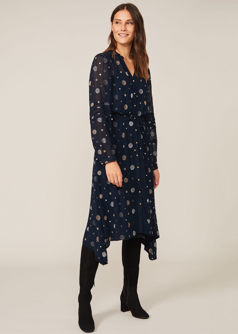 Eve Embroidered Spot Dress Navy Multi