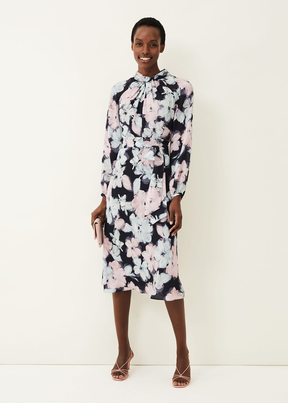 Ella Floral Print Dress Navy Multi