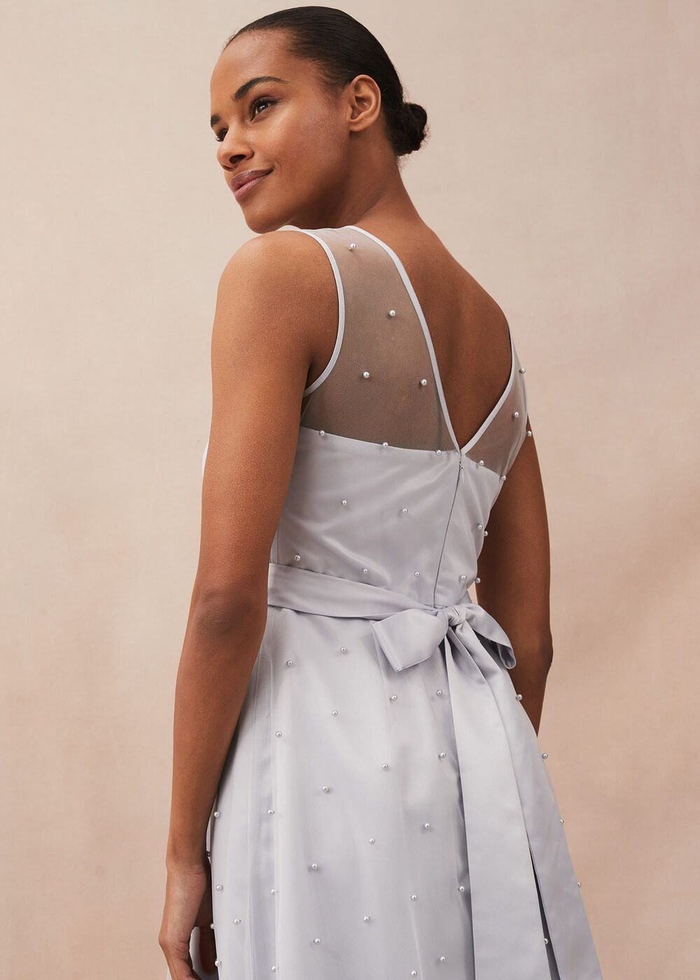 Evadine Pearl Embellished Tulle Dress Mineral