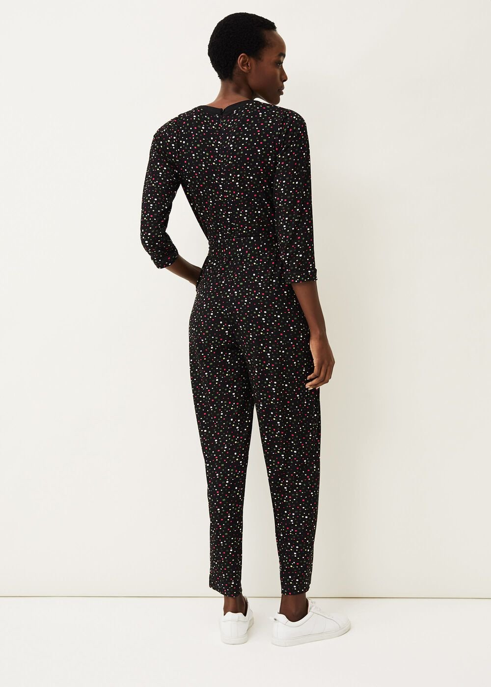 Anglia Ditsy Print Jersey Jumpsuit Black
