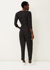 Anglia Ditsy Print Jersey Jumpsuit Black