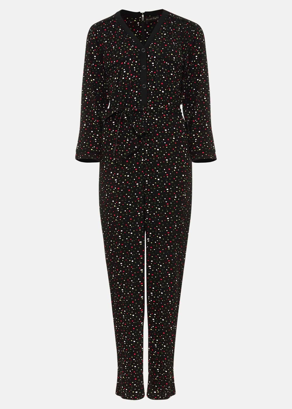 Anglia Ditsy Print Jersey Jumpsuit Black