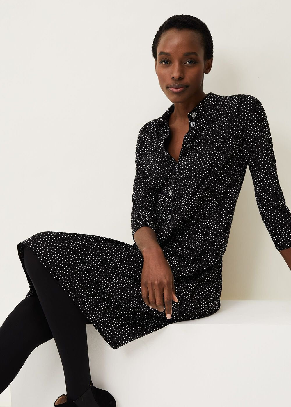 Mina Spot Print Shirt Dress Black/White
