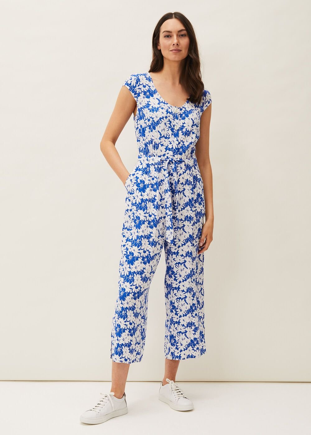 Nerissa Floral Wide Leg Jumpsuit Blue/White
