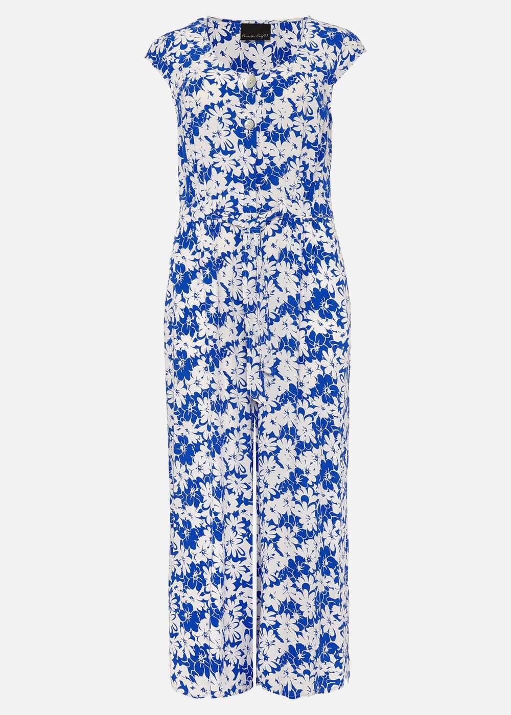 Nerissa Floral Wide Leg Jumpsuit Blue/White