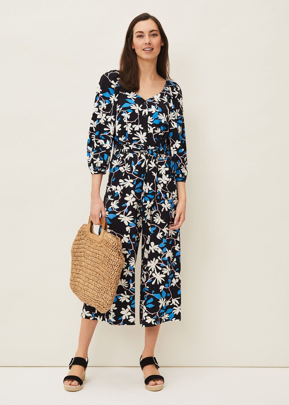 Magnolia Floral Jersey Jumpsuit Navy/Multi