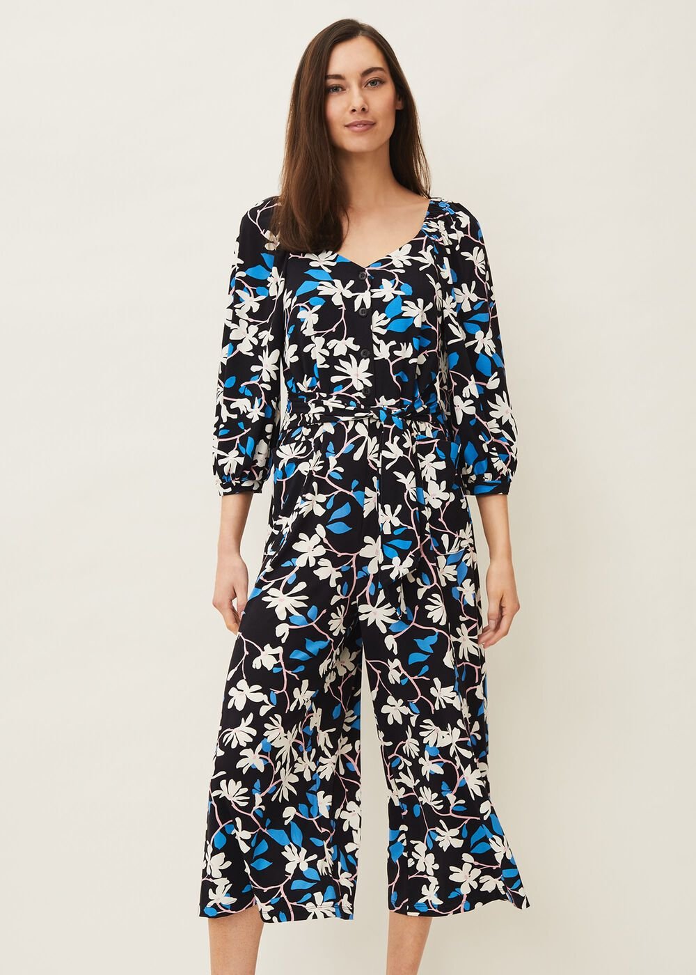 Magnolia Floral Jersey Jumpsuit Navy/Multi