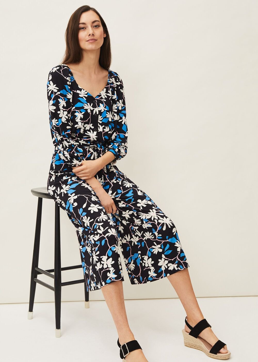 Magnolia Floral Jersey Jumpsuit Navy/Multi