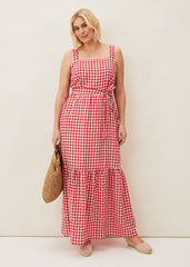 Geri Gingham Maxi Dress Red/Ivory