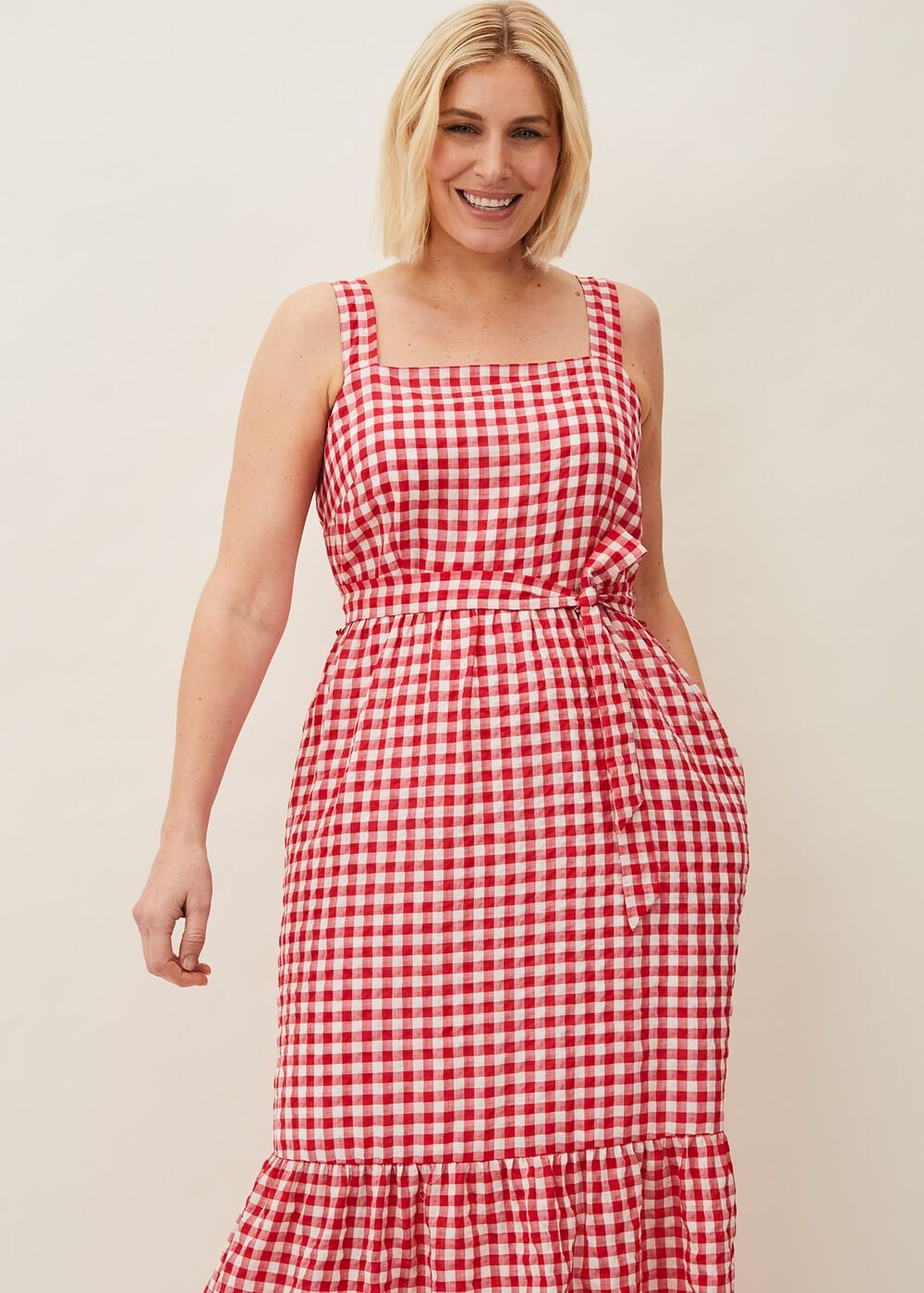Geri Gingham Maxi Dress Red/Ivory