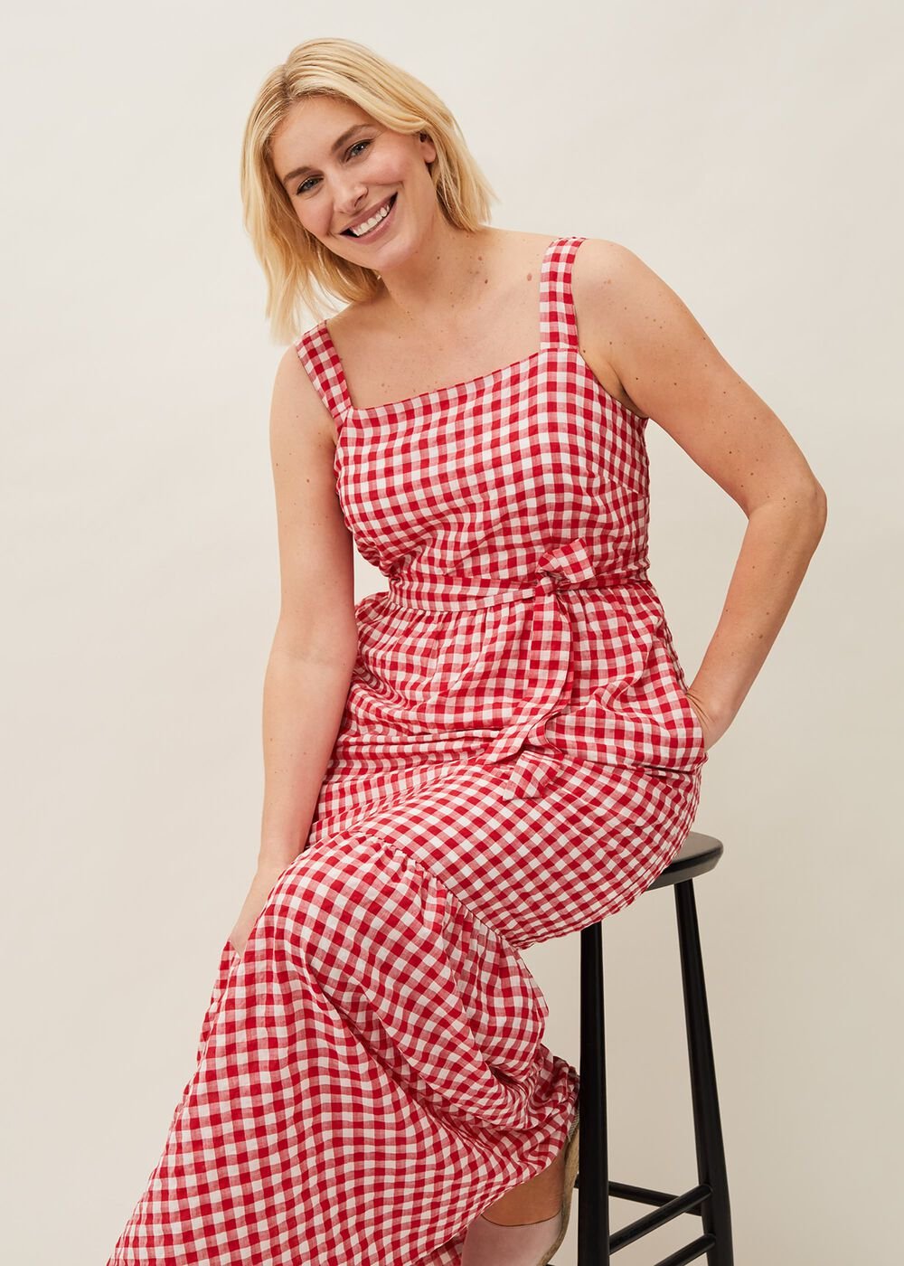 Geri Gingham Maxi Dress Red/Ivory