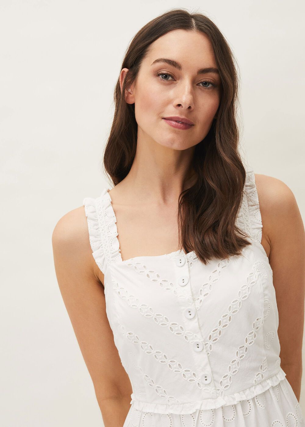 Ellie Broderie Midi Dress White
