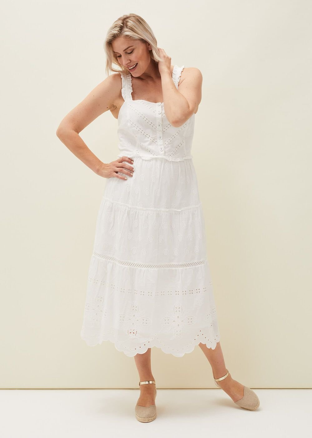 Ellie Broderie Midi Dress White