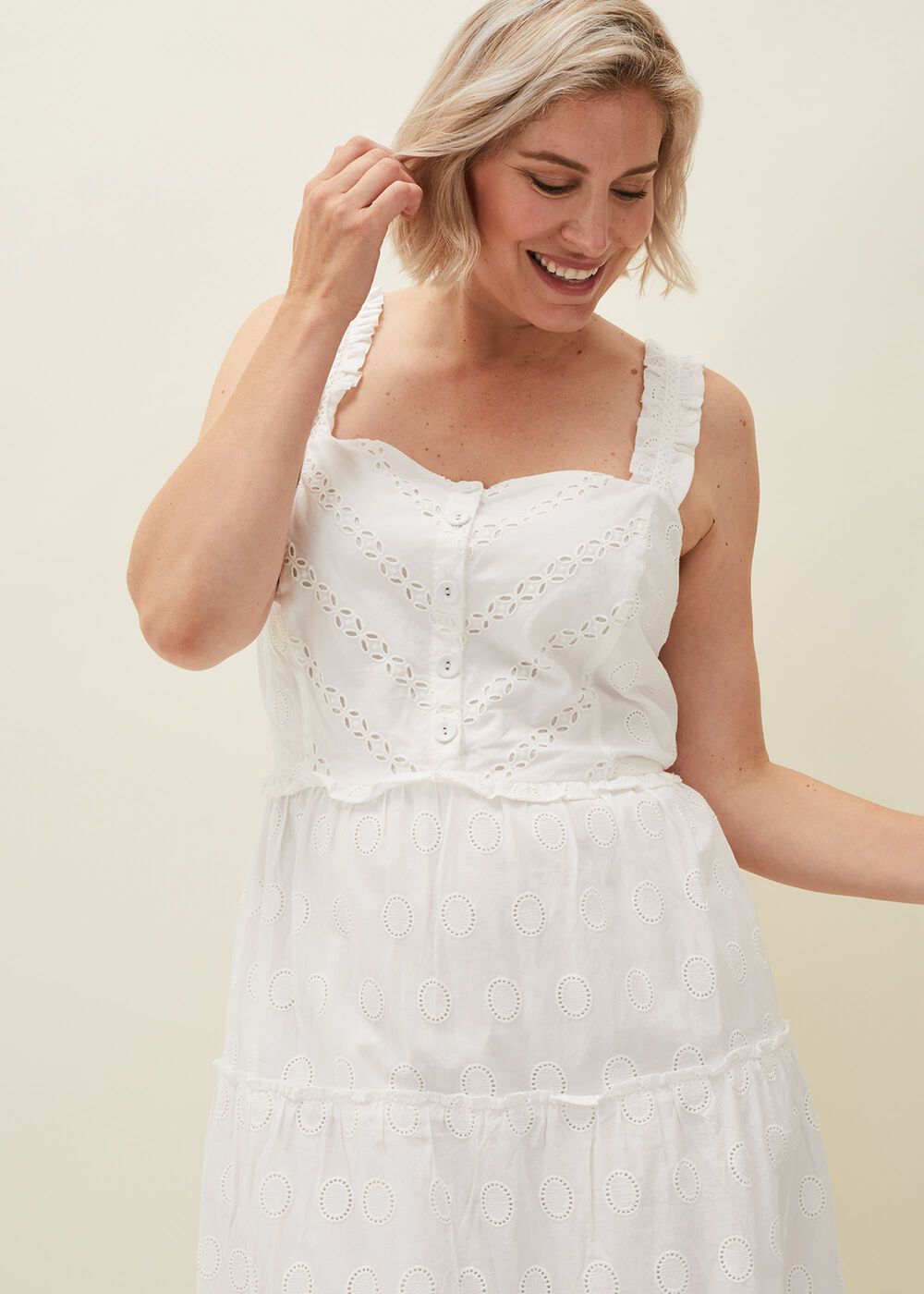 Ellie Broderie Midi Dress White