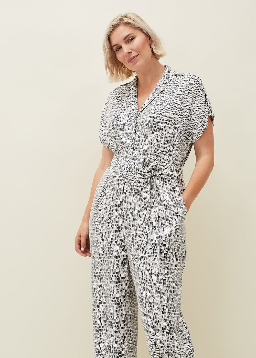 Paige Abstract Print Jumpsuit Navy/Ivory