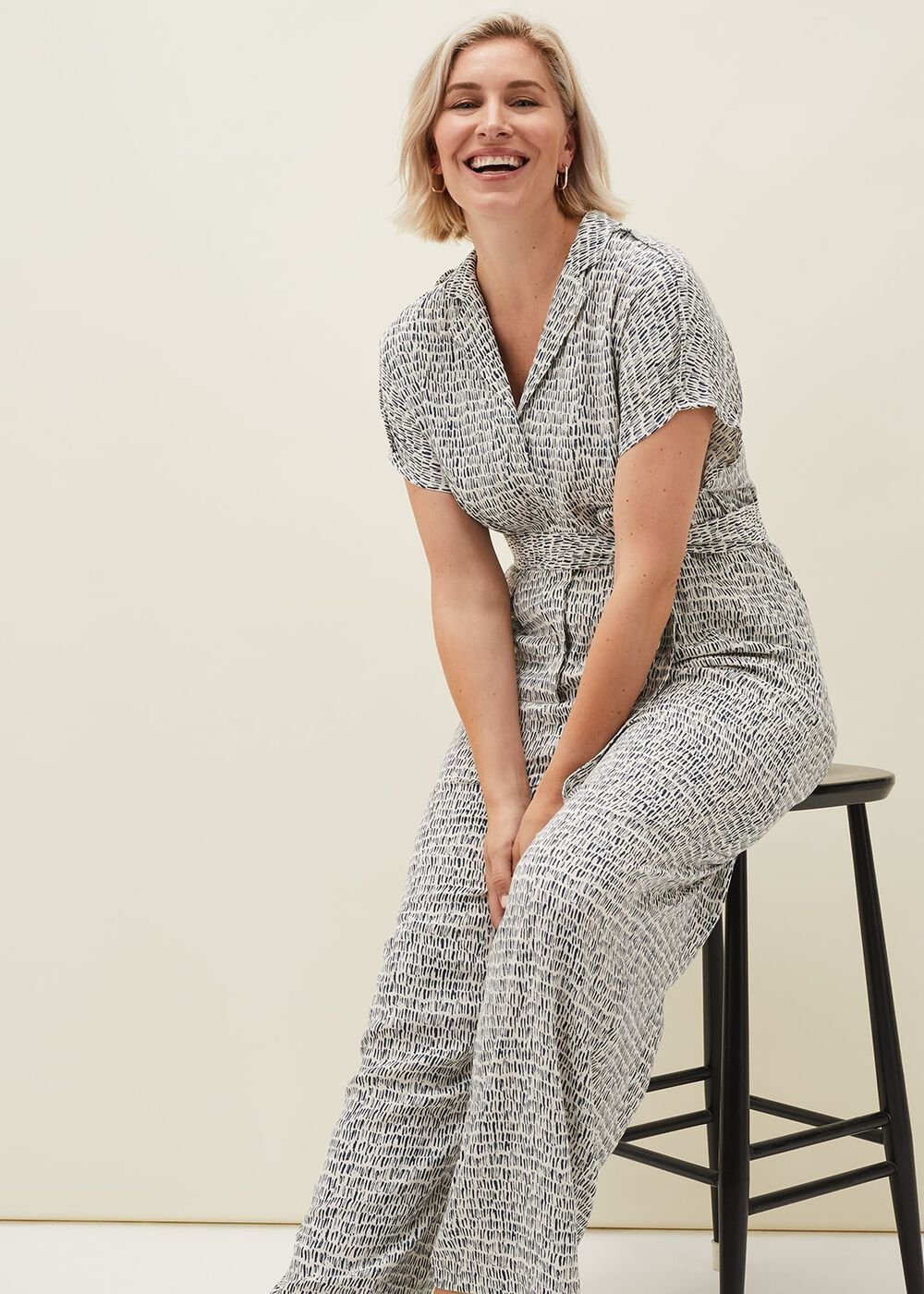 Paige Abstract Print Jumpsuit Navy/Ivory
