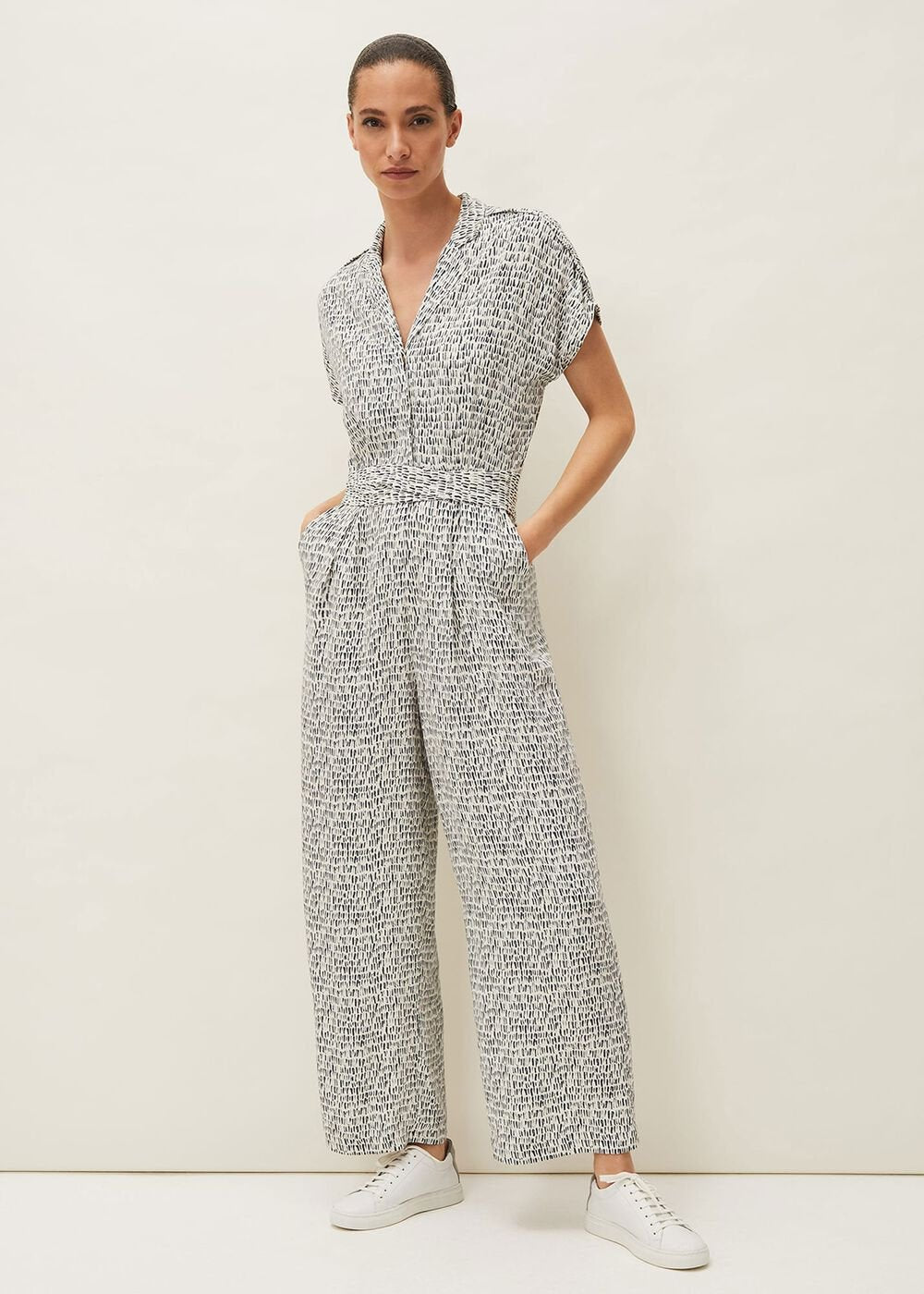 Paige Abstract Print Jumpsuit Navy/Ivory