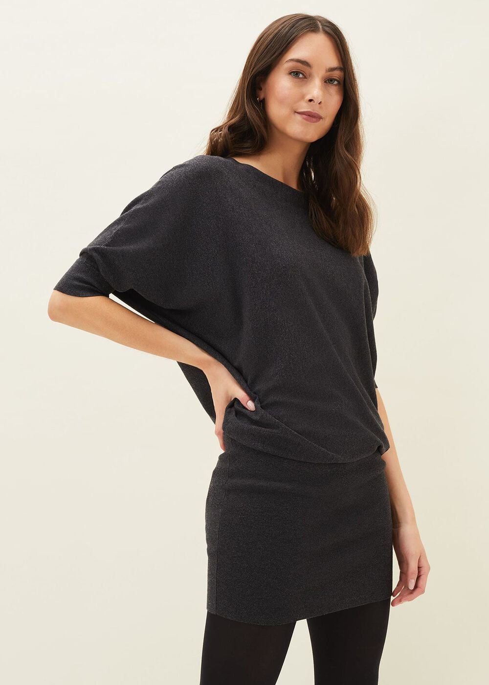 Becca Batwing Knitted Dress Charcoal
