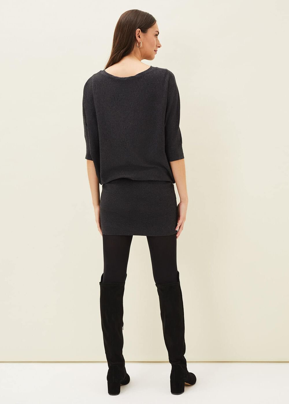 Becca Batwing Knitted Dress Charcoal