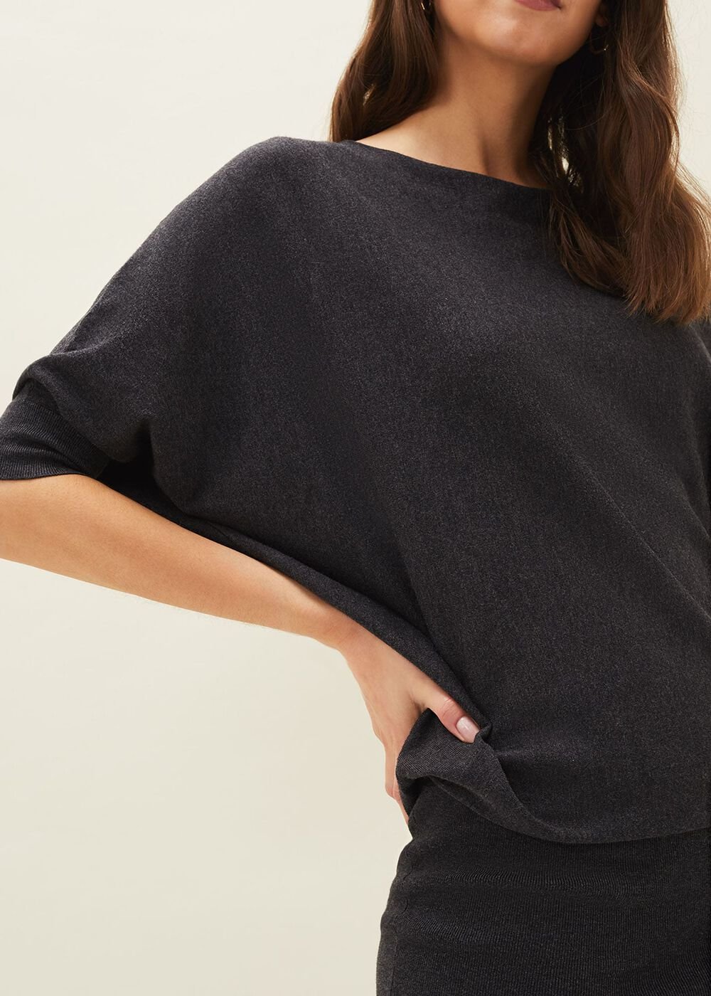 Becca Batwing Knitted Dress Charcoal