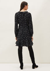 Jamila Ditsy Print Wrap Dress Black
