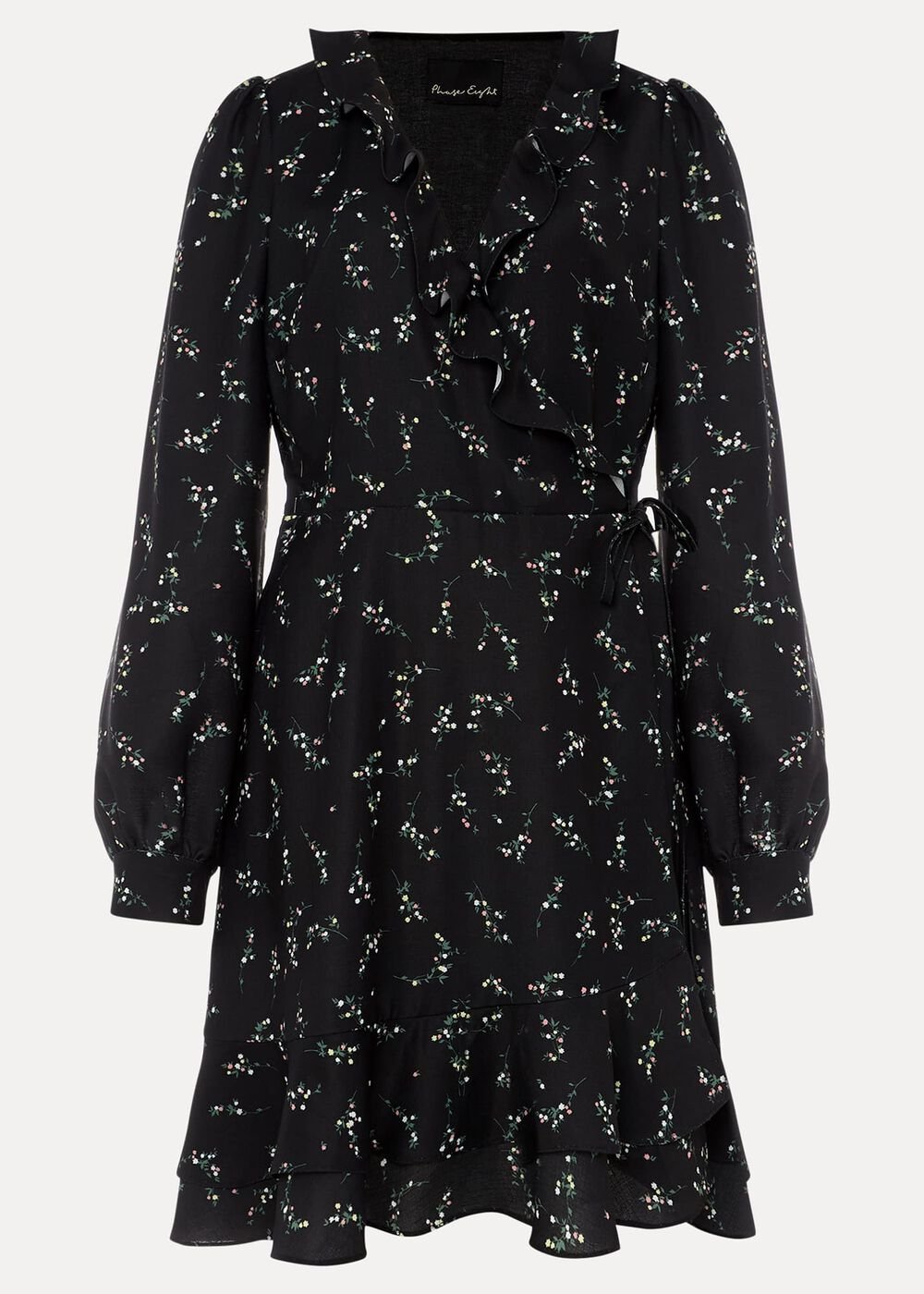 Jamila Ditsy Print Wrap Dress Black