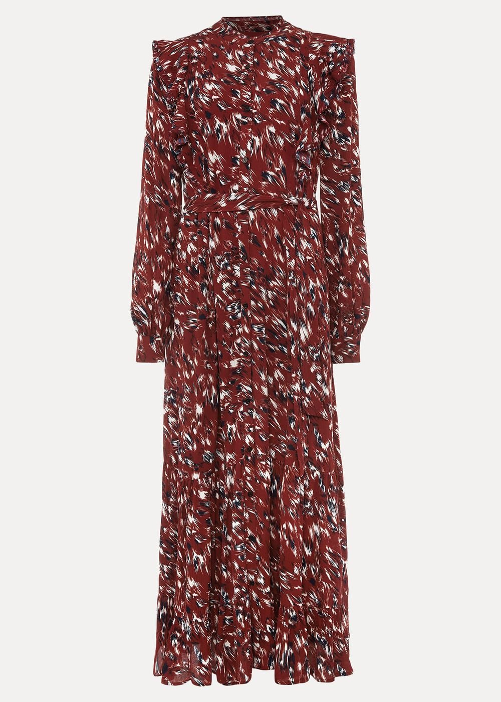 Helen Abstract Feather Print Midaxi Dress Burgundy