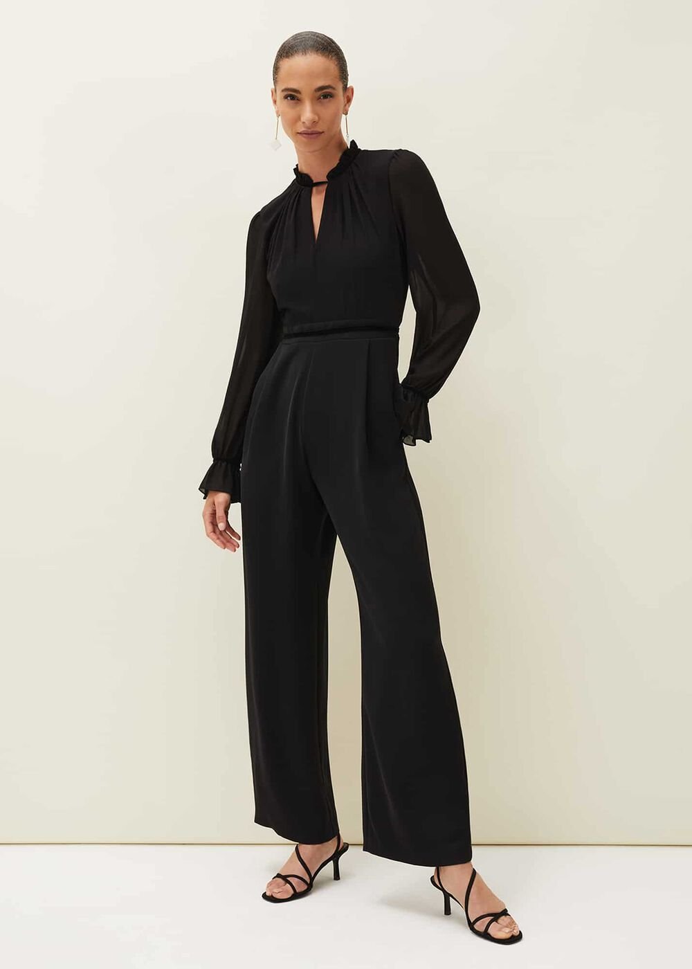 Una Velvet Trim Jumpsuit Black