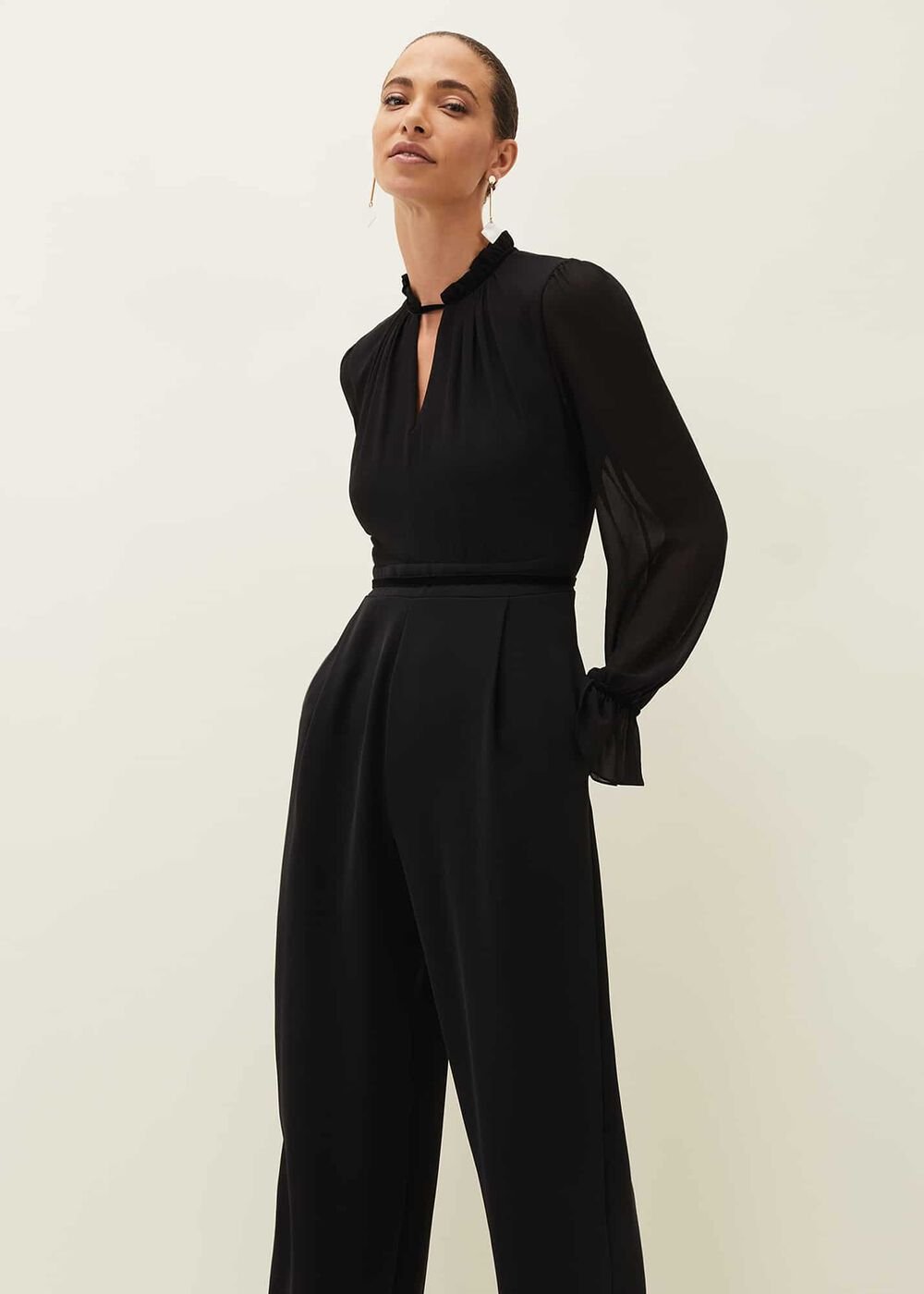 Una Velvet Trim Jumpsuit Black