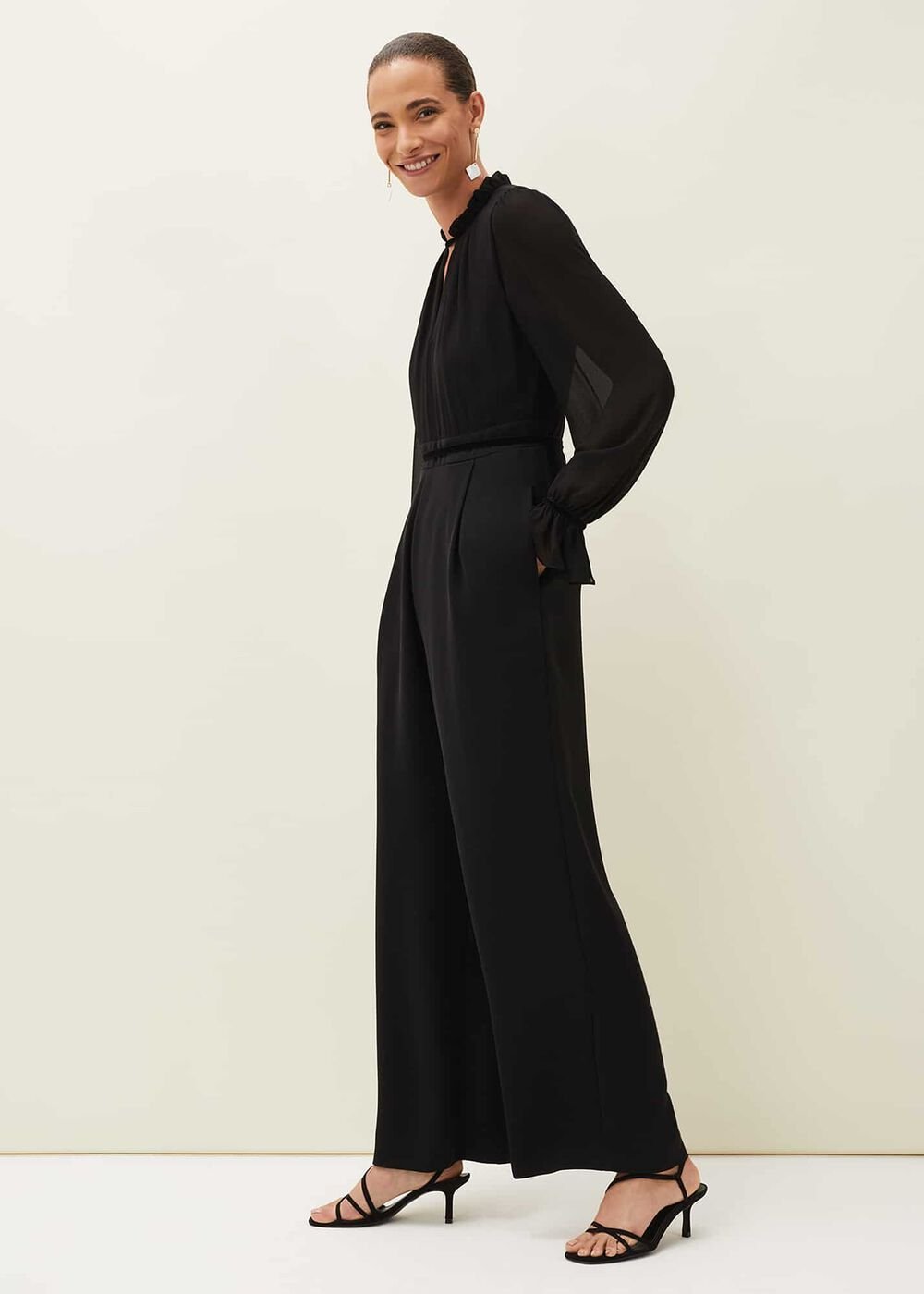 Una Velvet Trim Jumpsuit Black