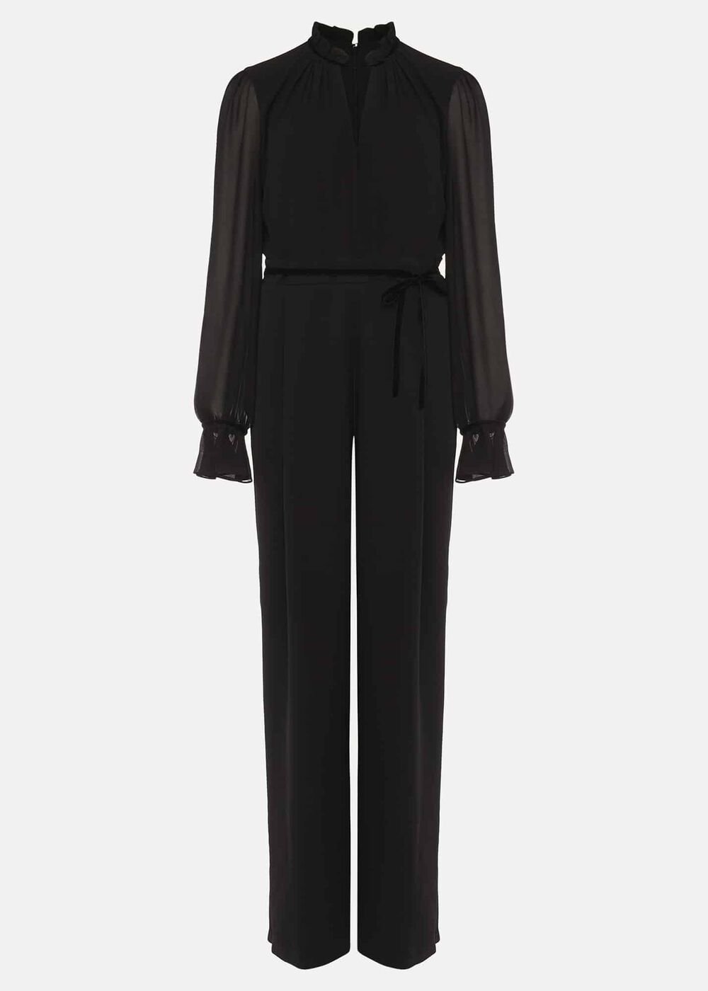 Una Velvet Trim Jumpsuit Black