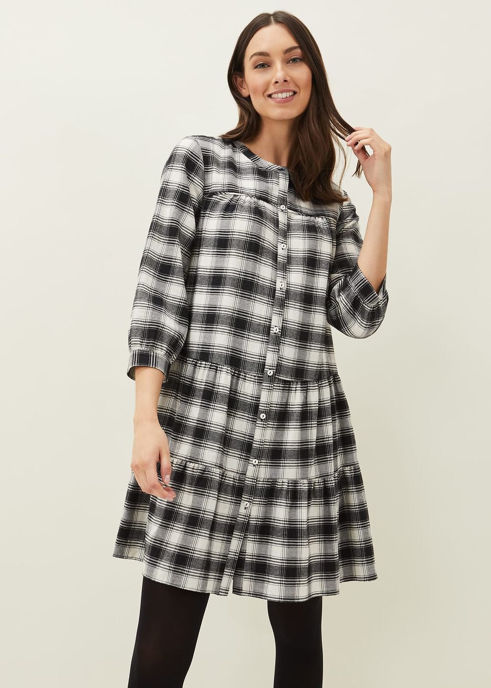 Meriah Check Swing Dress Black/Ivory