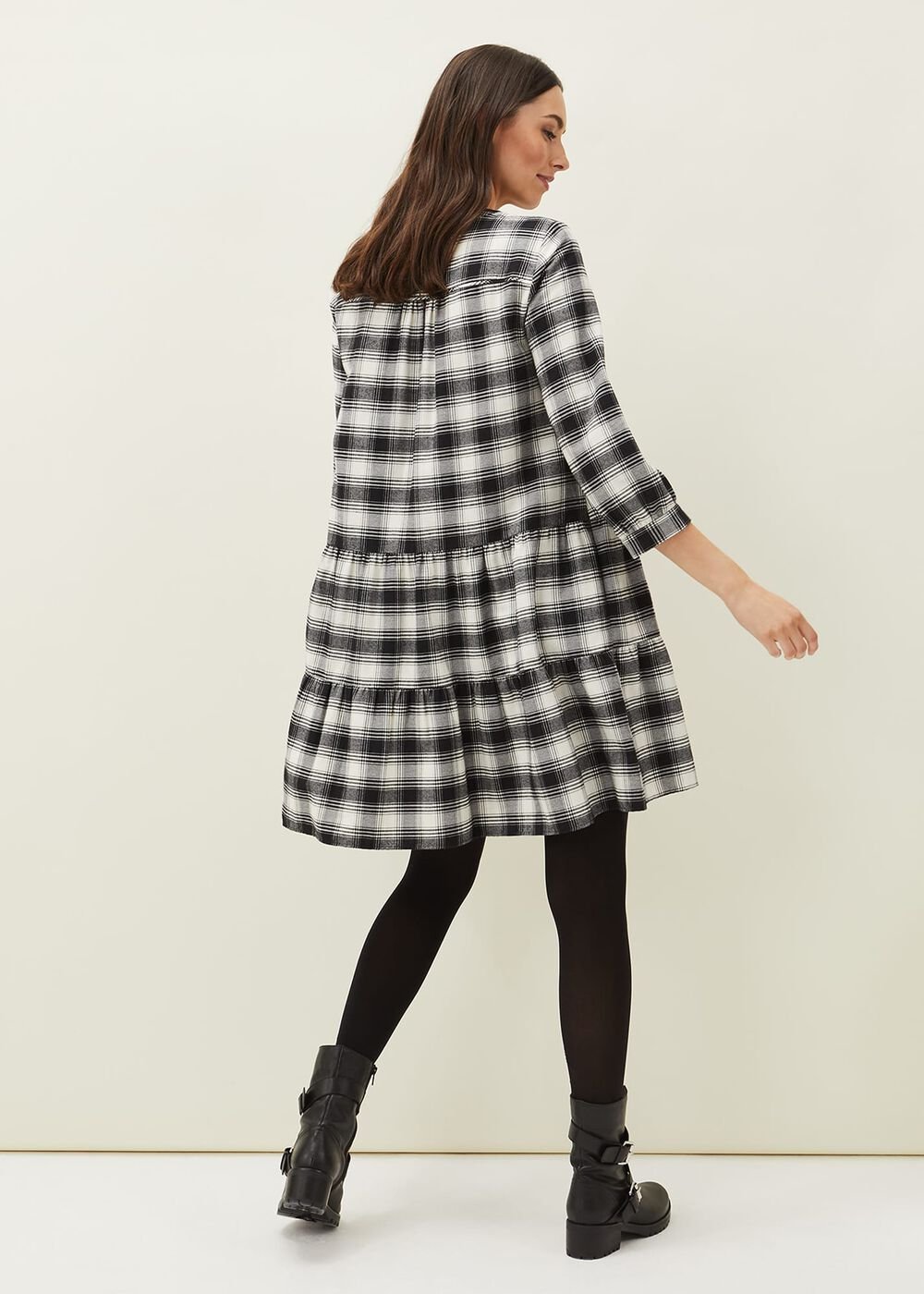 Meriah Check Swing Dress Black/Ivory