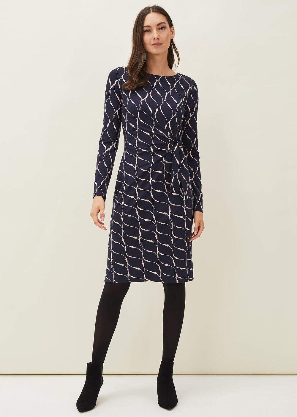 Ally Swirl Midi Dress Navy