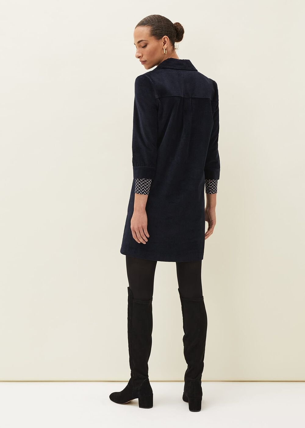 Kirsty Corduroy Zip Front Dress Navy