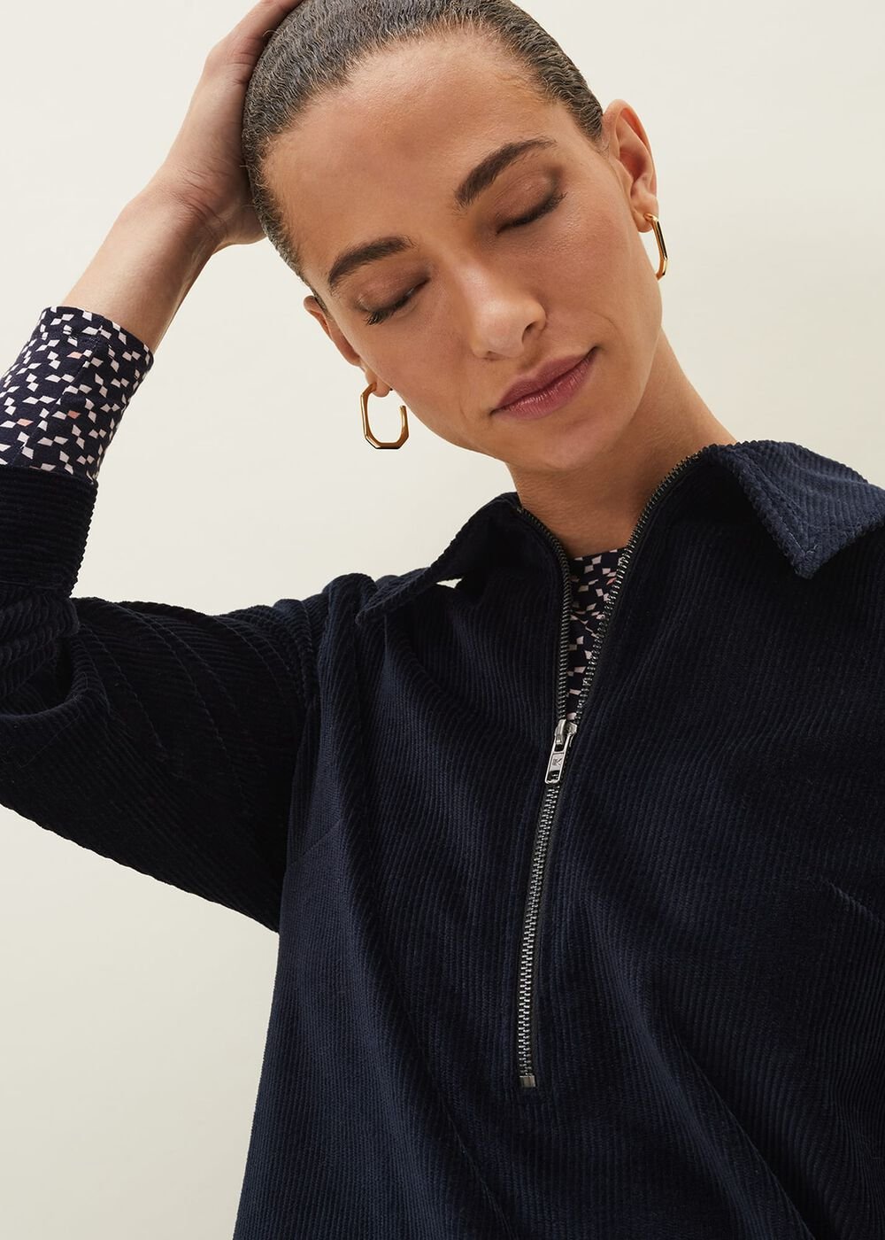 Kirsty Corduroy Zip Front Dress Navy