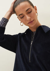 Kirsty Corduroy Zip Front Dress Navy