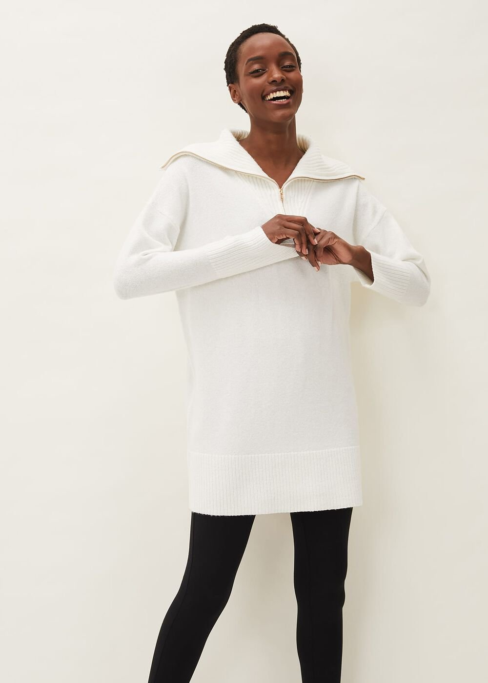 Isabella Zip Up Tunic Dress Winter White