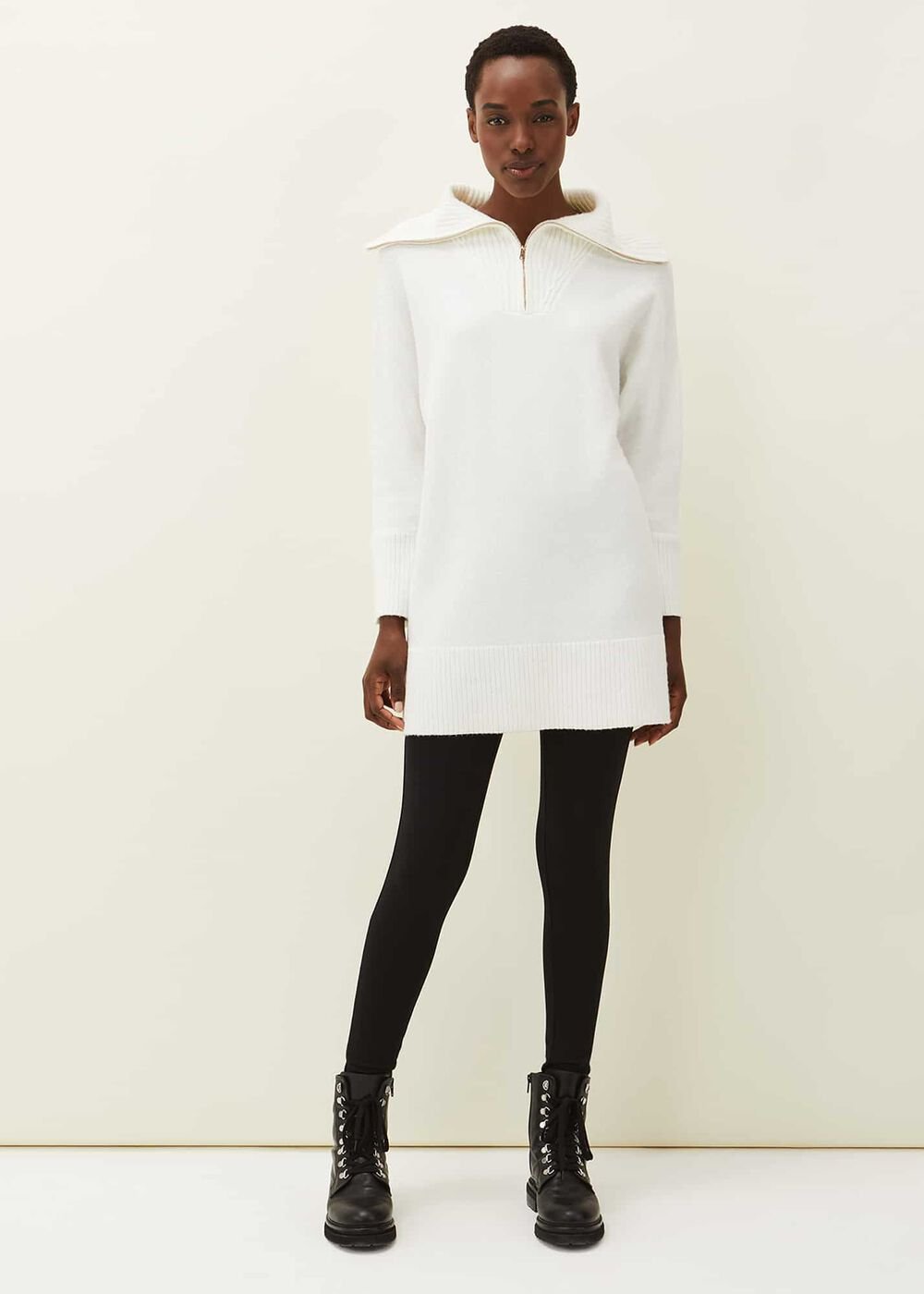 Isabella Zip Up Tunic Dress Winter White