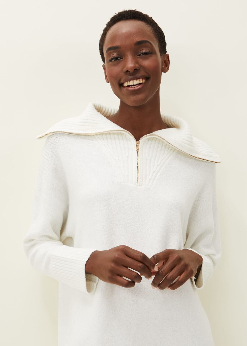 Isabella Zip Up Tunic Dress Winter White