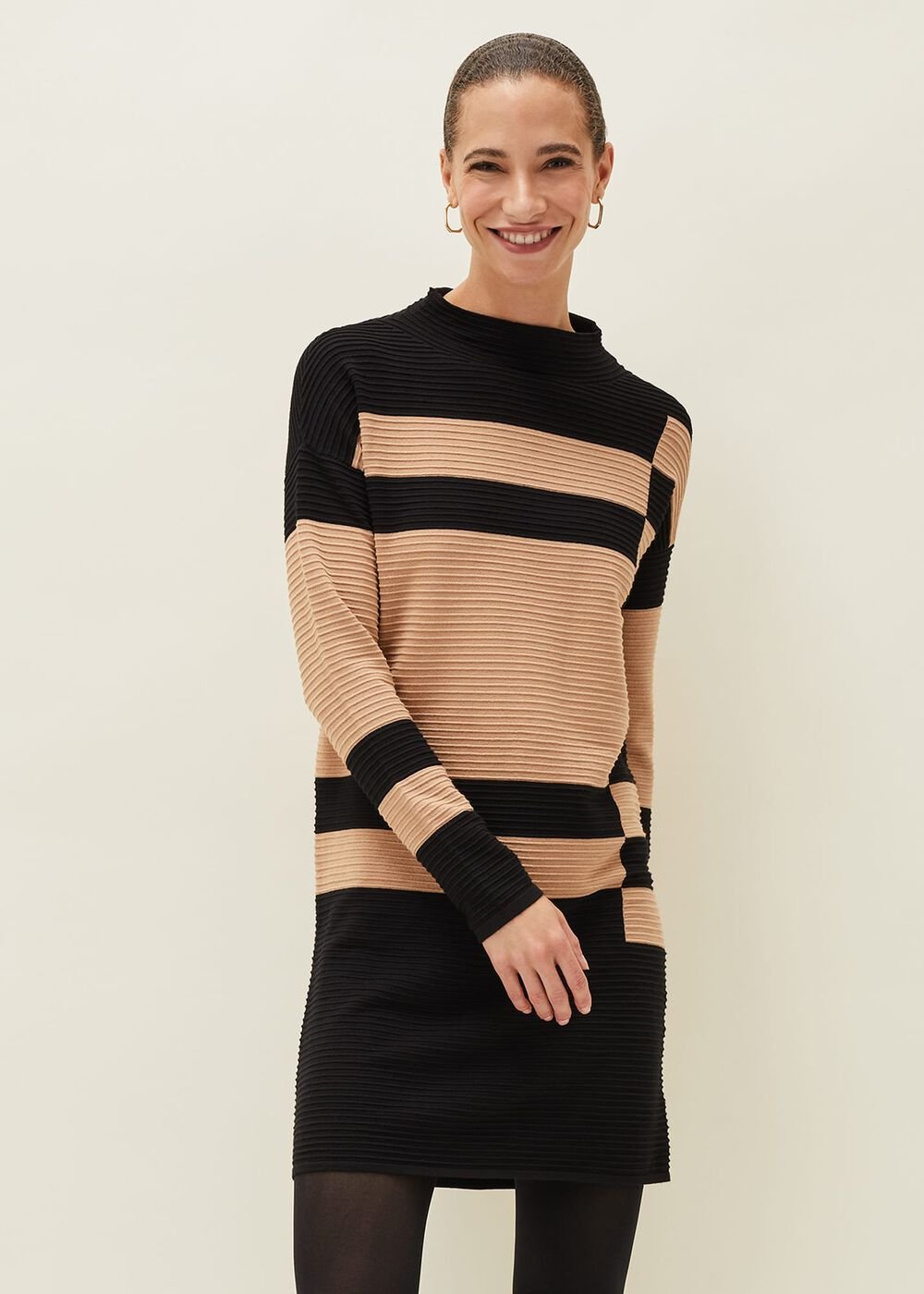 Azera Colourblock Textured Knit Dress Camel/Black