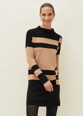 Azera Colourblock Textured Knit Dress Camel/Black