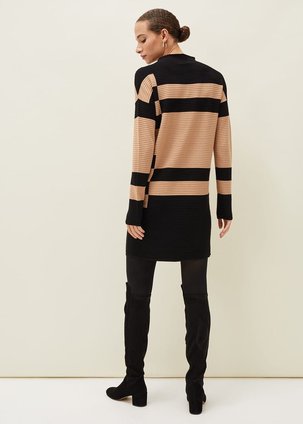 Azera Colourblock Textured Knit Dress Camel/Black