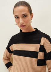 Azera Colourblock Textured Knit Dress Camel/Black