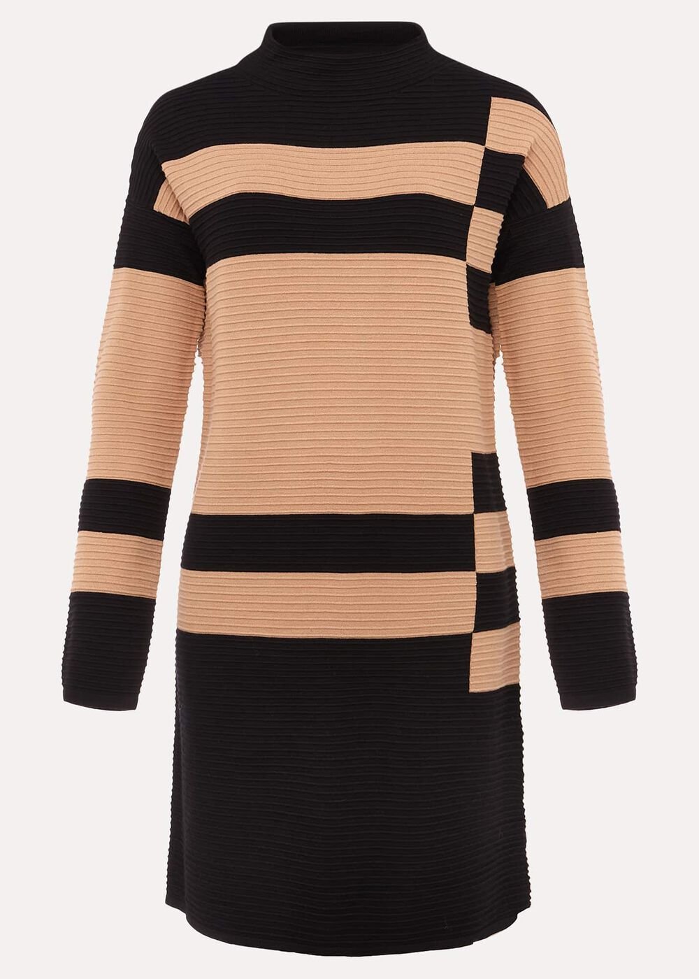 Azera Colourblock Textured Knit Dress Camel/Black