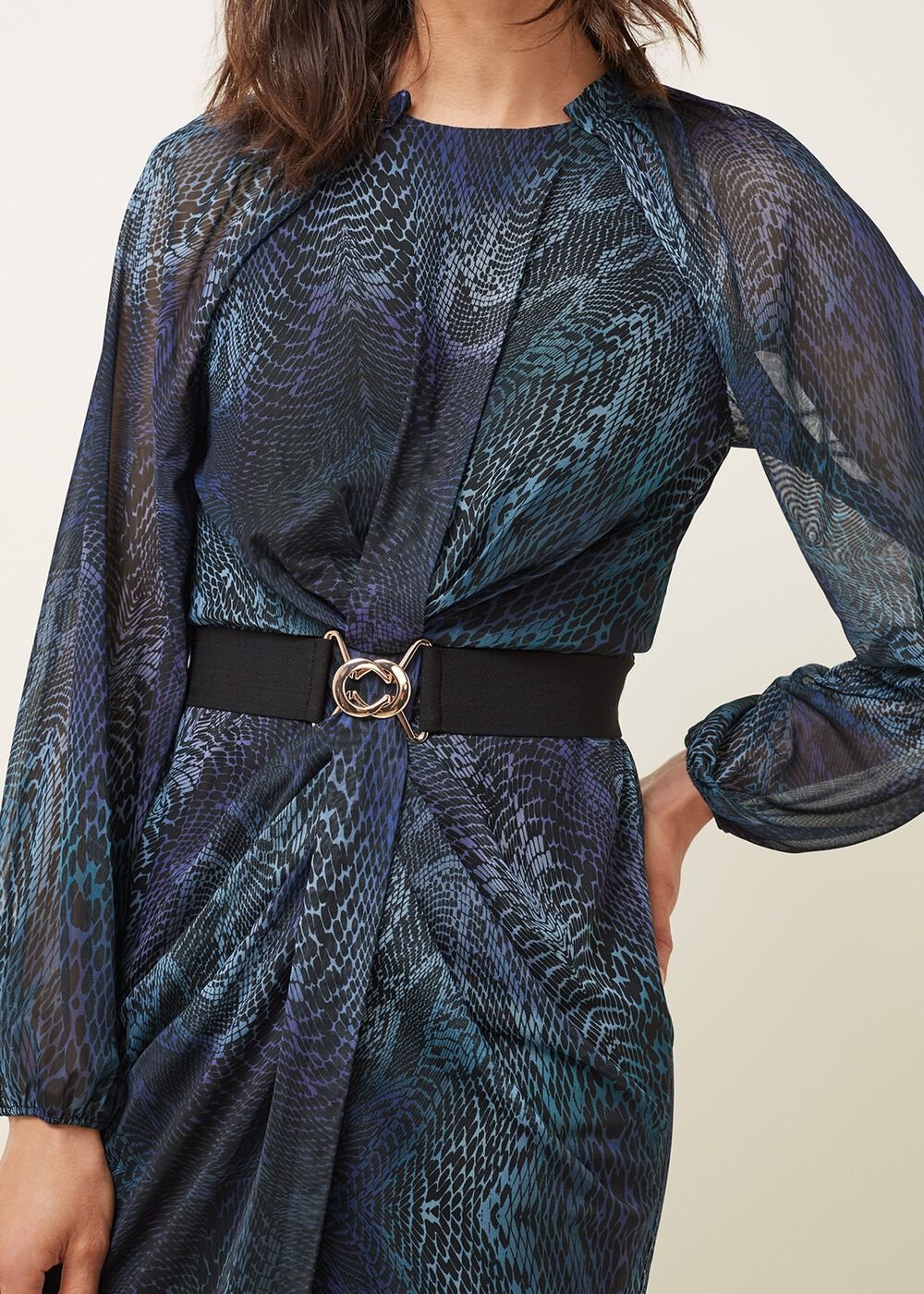 Amelie Snake Print Dress Teal/Black