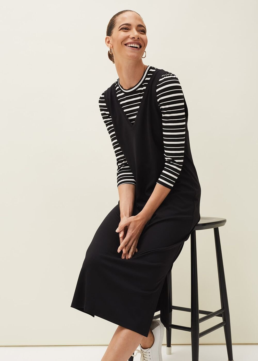 Catya Two Piece Stripe Top And Dress Black