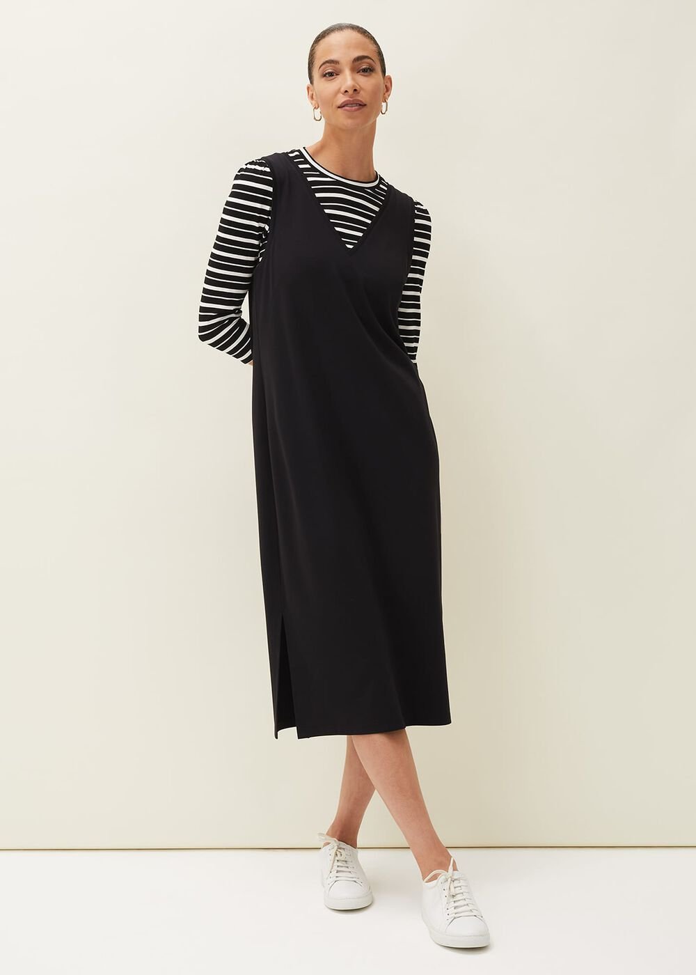 Catya Two Piece Stripe Top And Dress Black