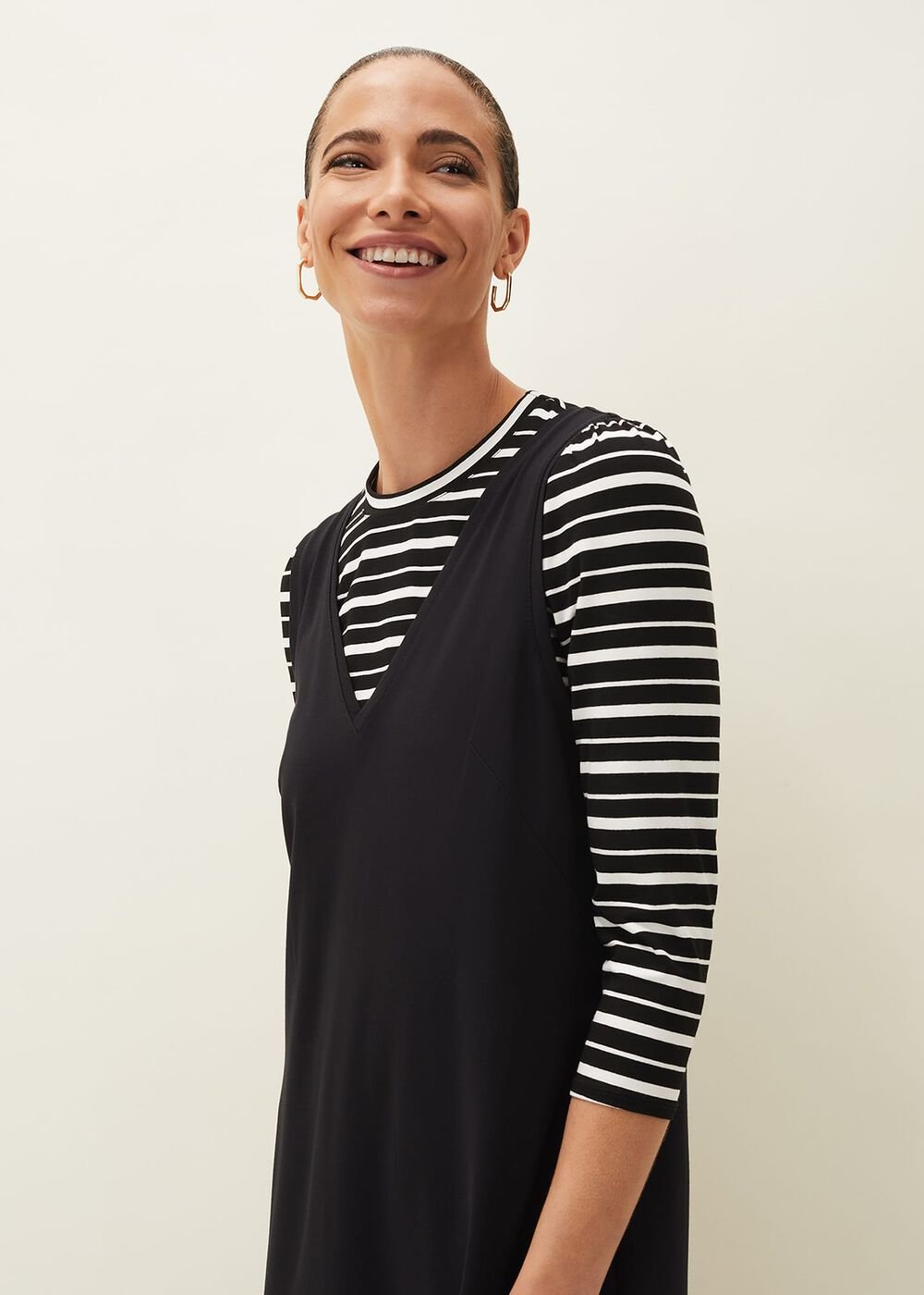 Catya Two Piece Stripe Top And Dress Black
