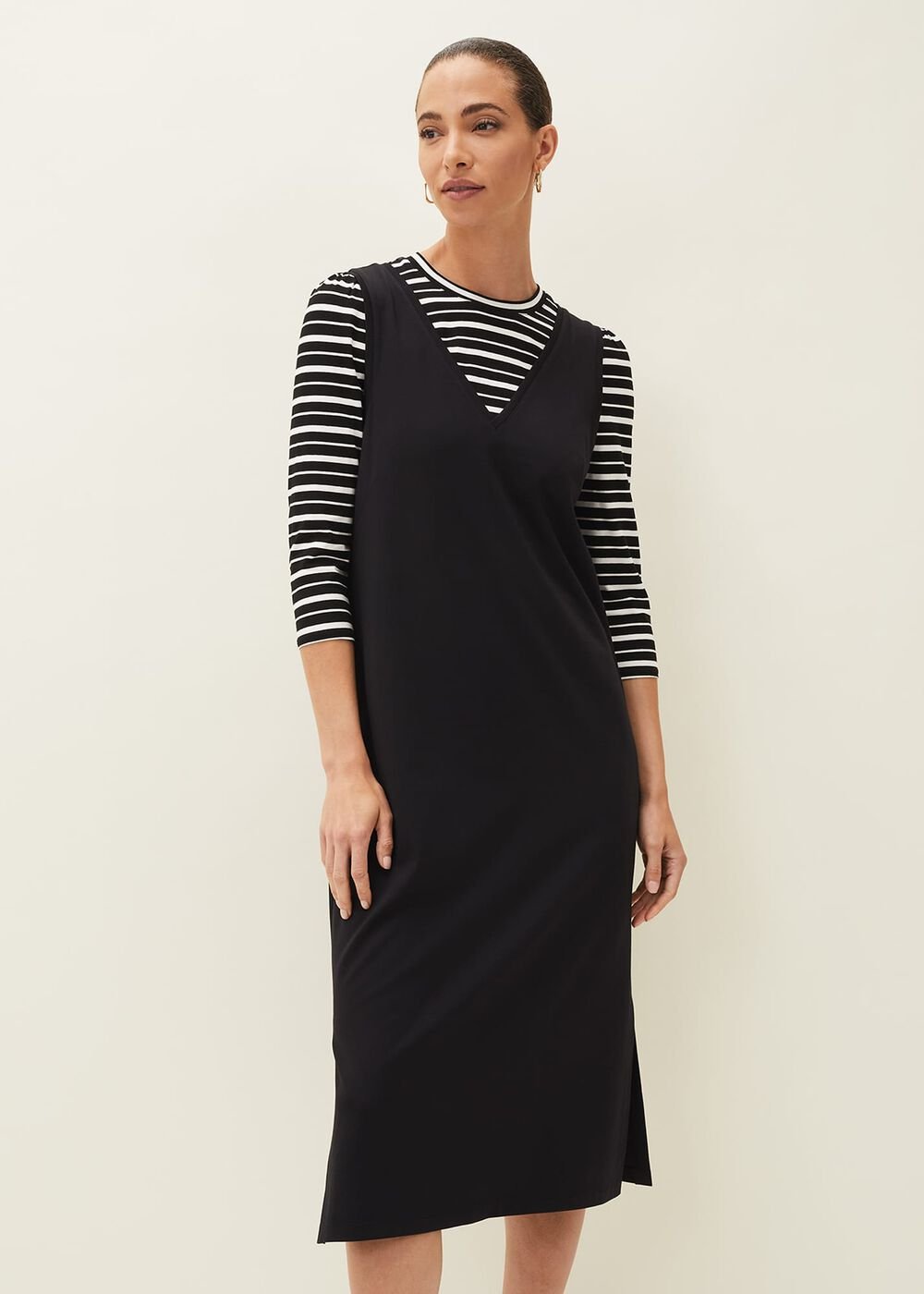 Catya Two Piece Stripe Top And Dress Black